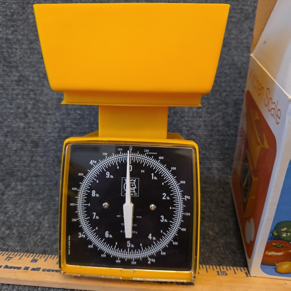 Vtg Kitchen King Yellow Mechanical Kitchen Scale U.S Metric Weight With Box - Picture 5 of 10